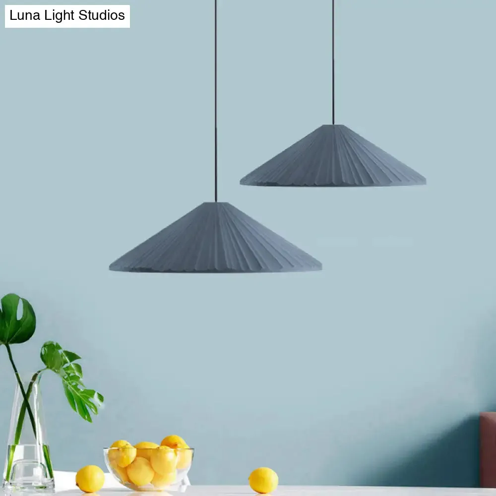 Nordic Style Ribbed Cone Pendant Light - White/Pink/Blue, 1 Light, Multiple Sizes - Living Room Hanging Lamp