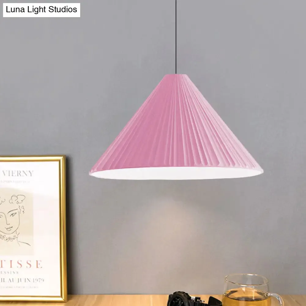 Nordic Style Ribbed Cone Pendant Light - White/Pink/Blue, 1 Light, Multiple Sizes - Living Room Hanging Lamp