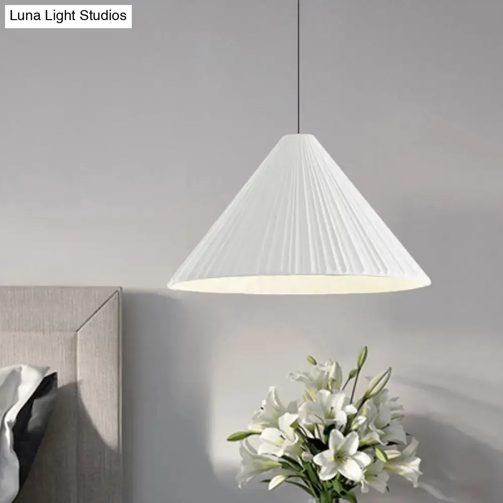 Nordic Style Ribbed Cone Pendant Light - White/Pink/Blue, 1 Light, Multiple Sizes - Living Room Hanging Lamp