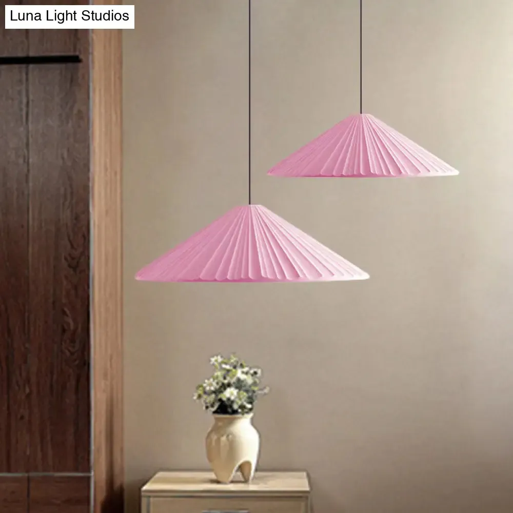 Nordic Style Ribbed Cone Pendant Light - White/Pink/Blue, 1 Light, Multiple Sizes - Living Room Hanging Lamp
