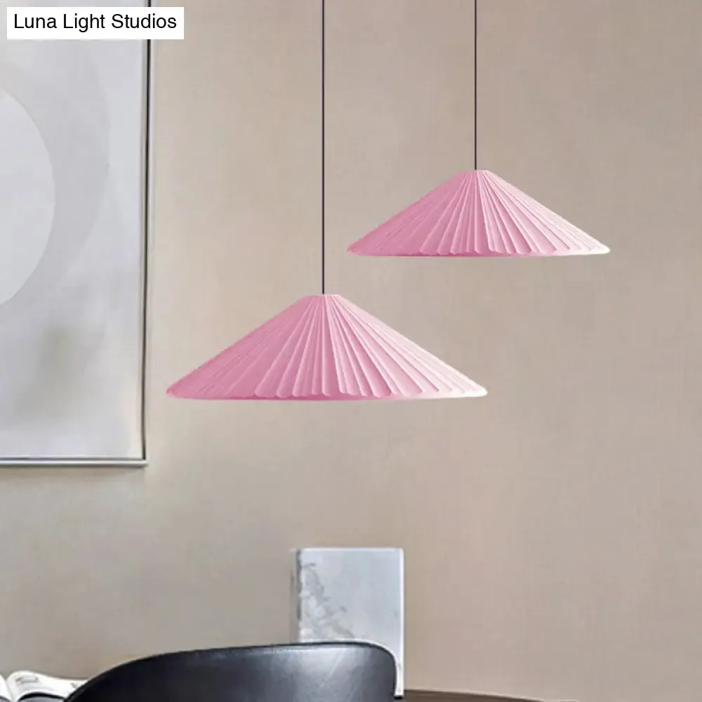 Nordic Style Ribbed Cone Pendant Light - White/Pink/Blue, 1 Light, Multiple Sizes - Living Room Hanging Lamp