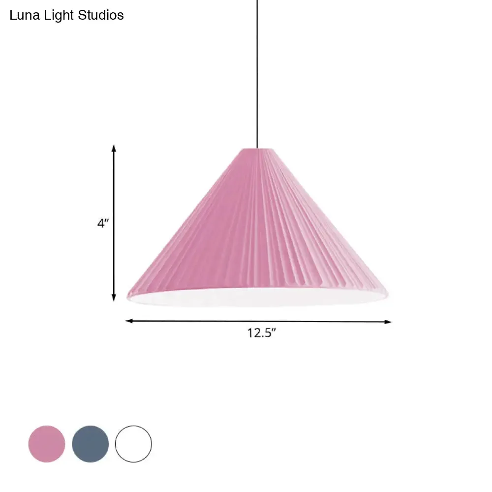 Nordic Style Ribbed Cone Pendant Light - White/Pink/Blue, 1 Light, Multiple Sizes - Living Room Hanging Lamp