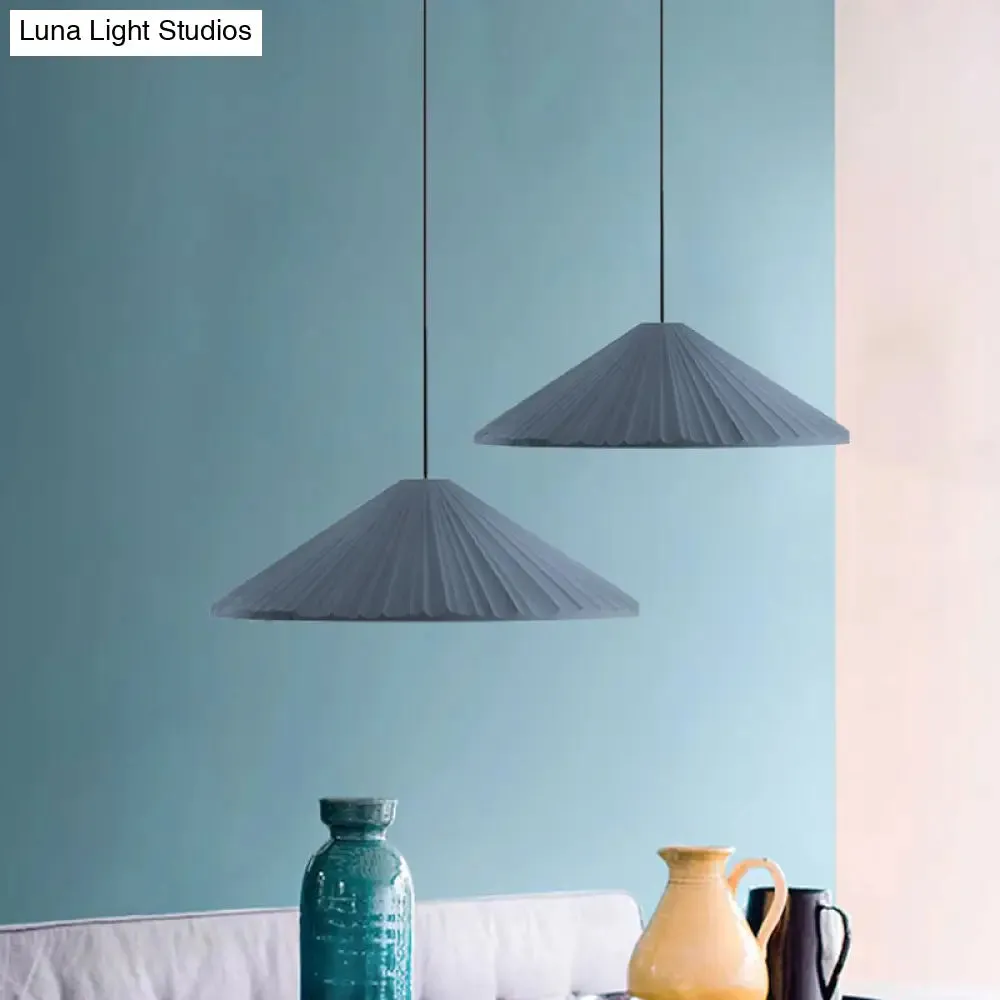 Nordic Style Ribbed Cone Pendant Light - White/Pink/Blue, 1 Light, Multiple Sizes - Living Room Hanging Lamp