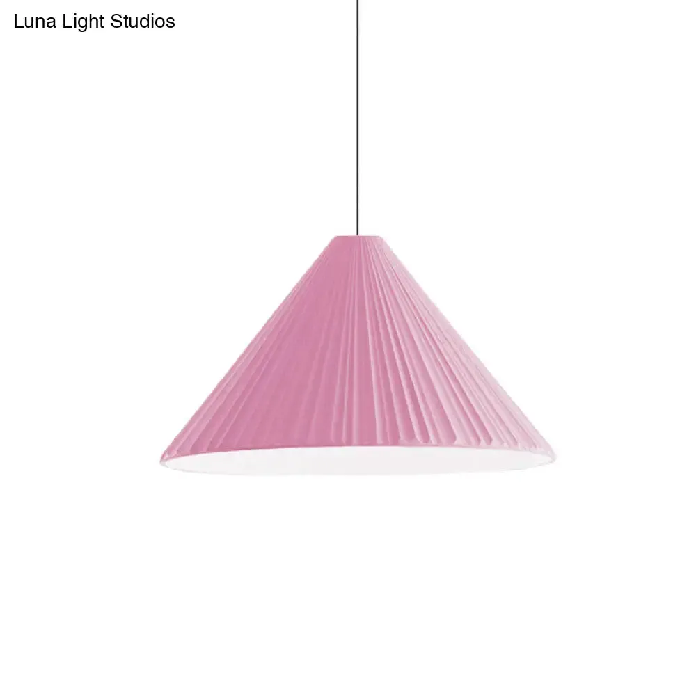 Nordic Style Ribbed Cone Pendant Light - White/Pink/Blue, 1 Light, Multiple Sizes - Living Room Hanging Lamp