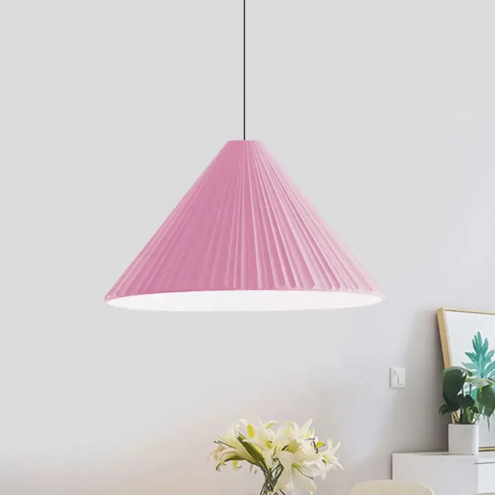 Nordic Style Ribbed Cone Pendant Light - White/Pink/Blue, 1 Light, Multiple Sizes - Living Room Hanging Lamp