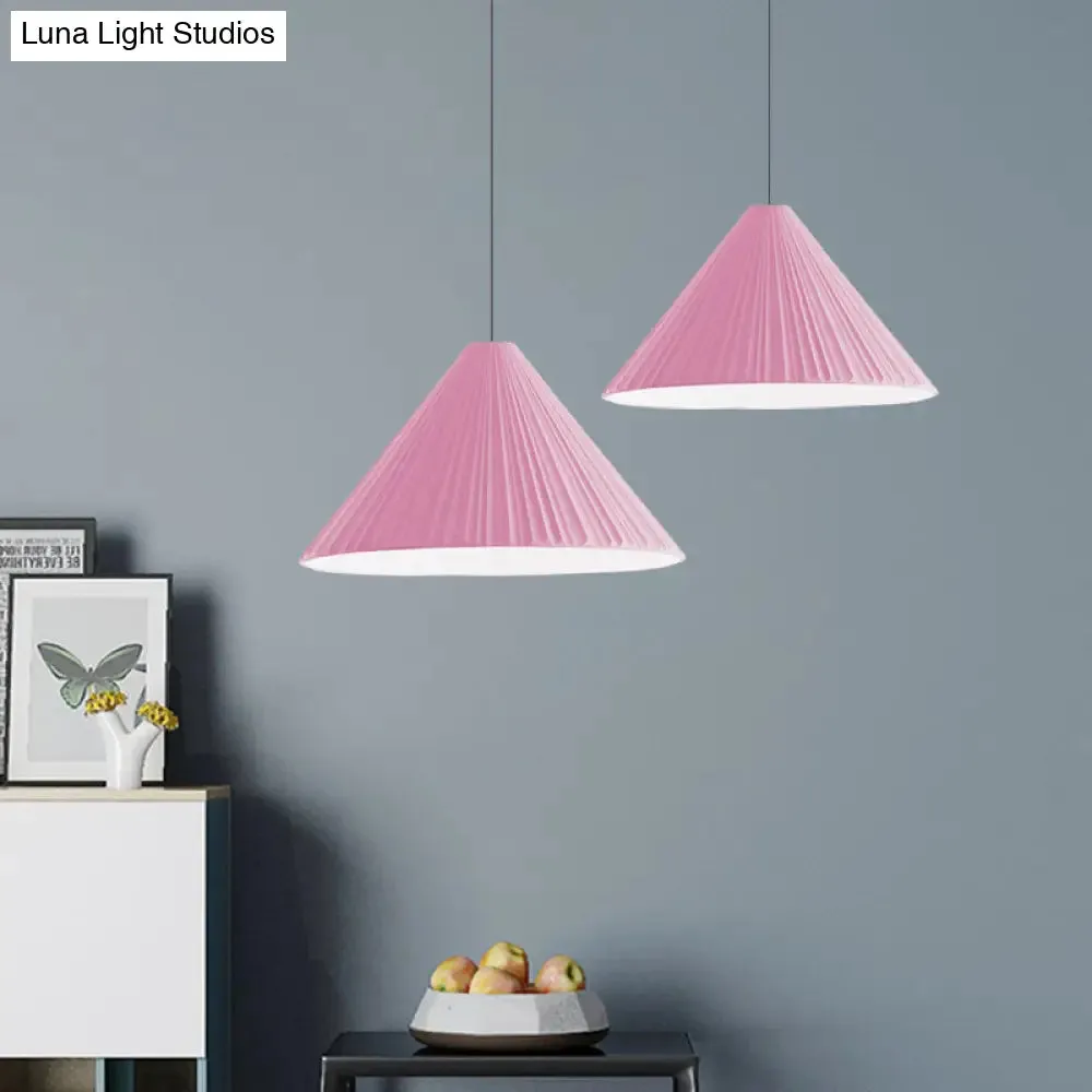Nordic Style Ribbed Cone Pendant Light - White/Pink/Blue, 1 Light, Multiple Sizes - Living Room Hanging Lamp
