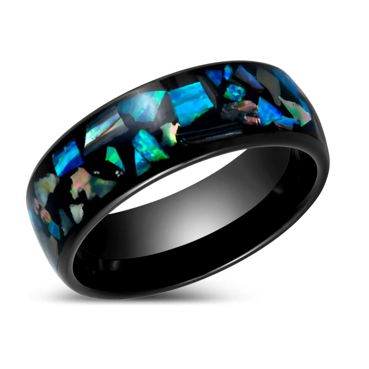 OLDHAM | Black Tungsten Ring Synthetic Opal Inlay
