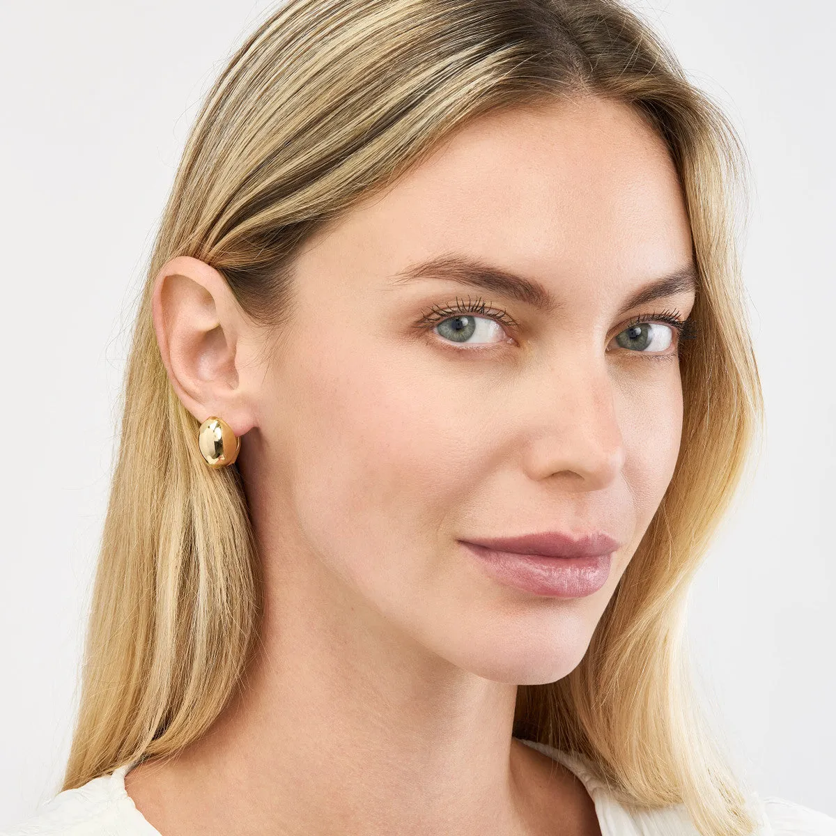 Oval Omega Puff Button Stud Earrings