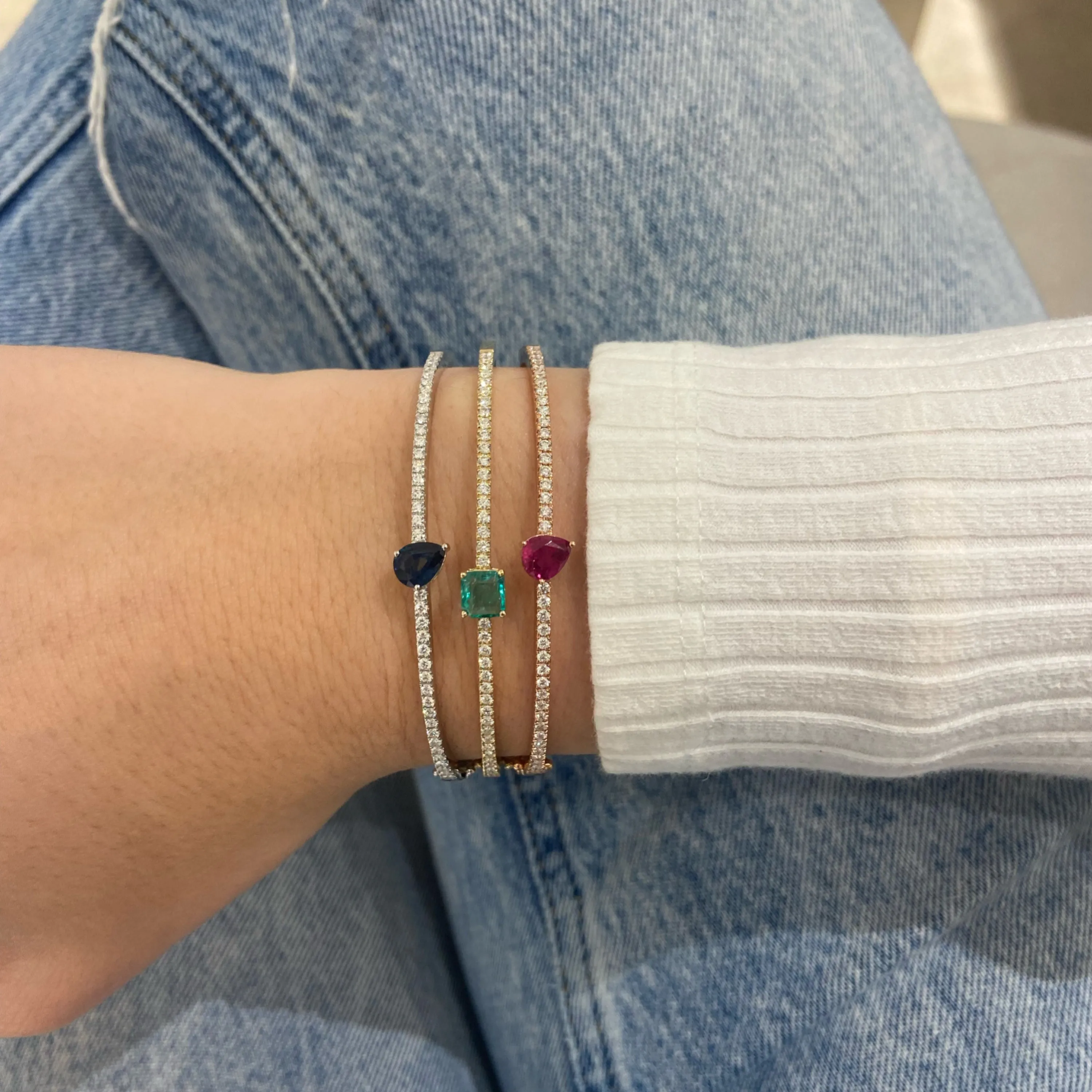 Pear-Shaped Ruby & Diamond Bangle Bracelet