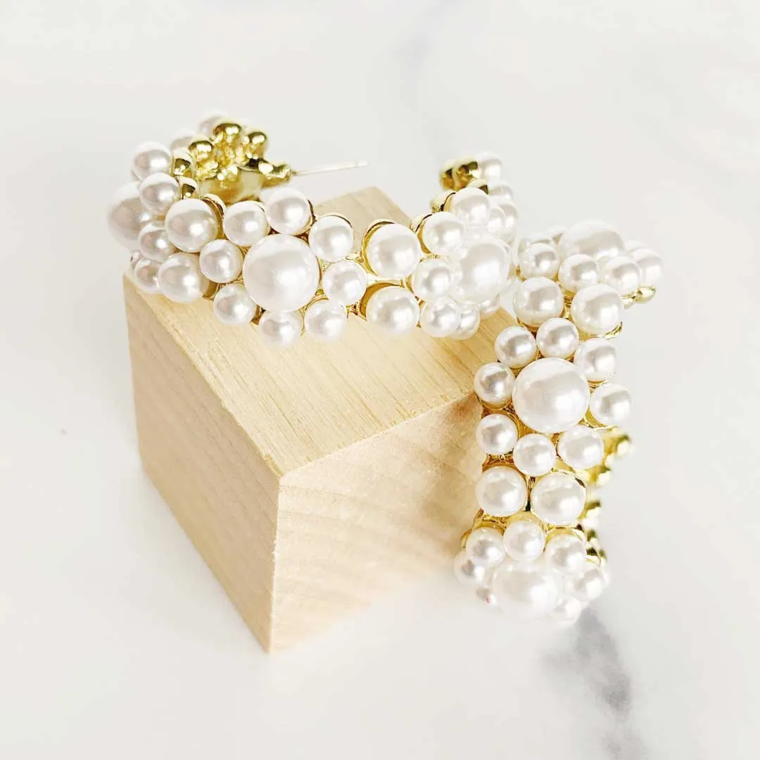 Pearl Flower Hoops