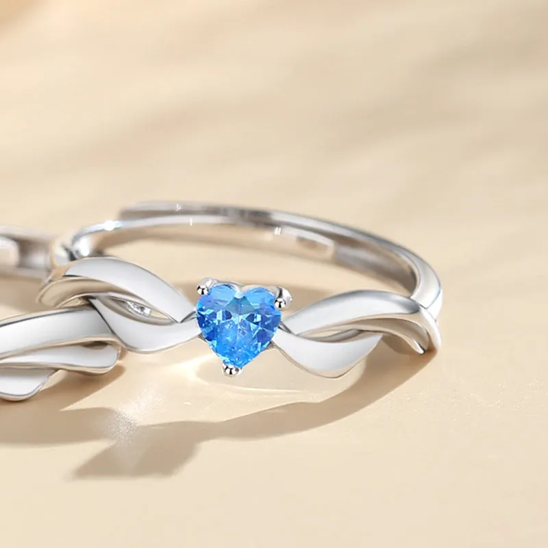Personalized Angel Wings Couple Promise Rings Set
