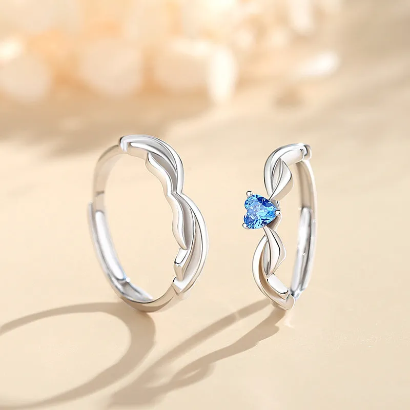 Personalized Angel Wings Couple Promise Rings Set