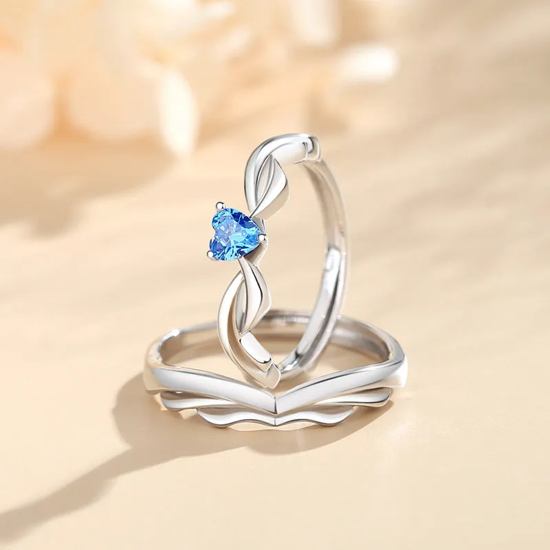 Personalized Angel Wings Couple Promise Rings Set