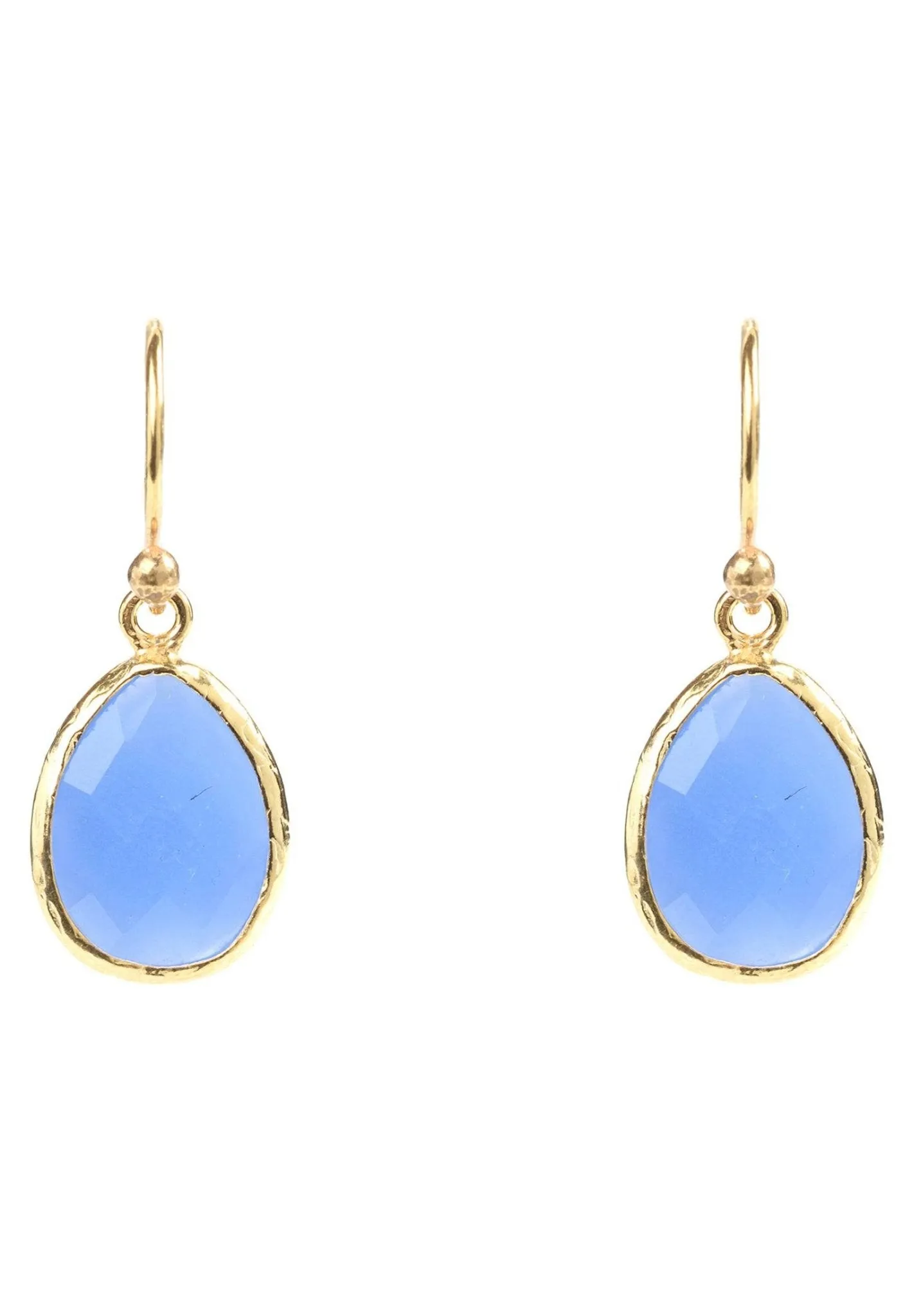 Petite Drop Earrings in Dark Blue Chalcedony and Dipped in Gold