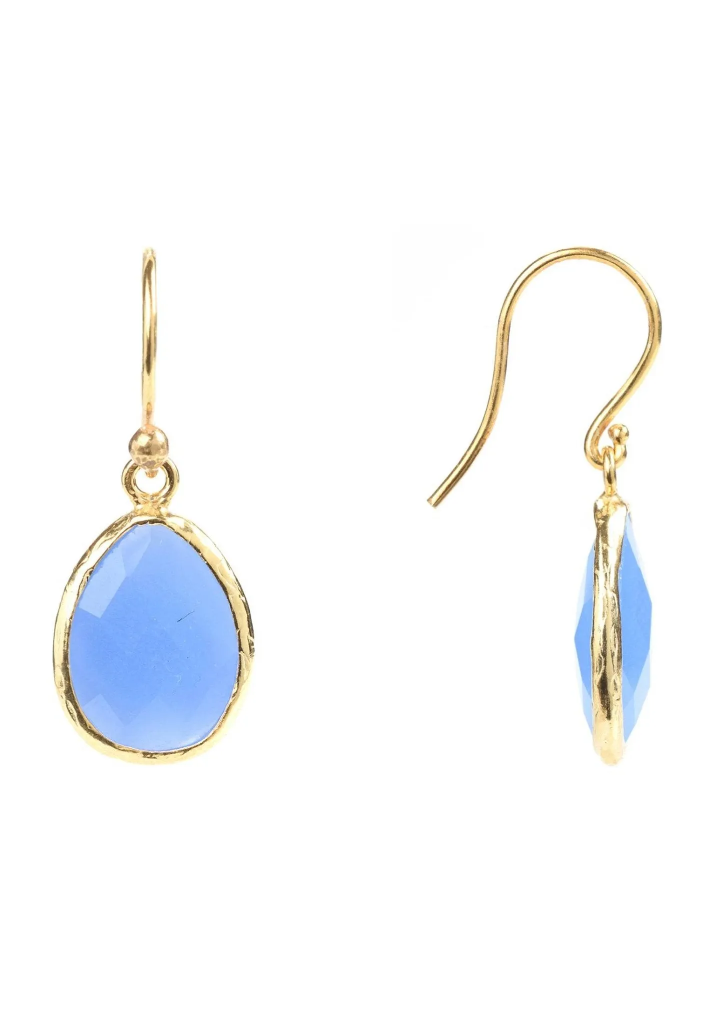 Petite Drop Earrings in Dark Blue Chalcedony and Dipped in Gold