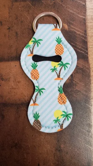 Pineapple Print Chapstick Holder Key Ring