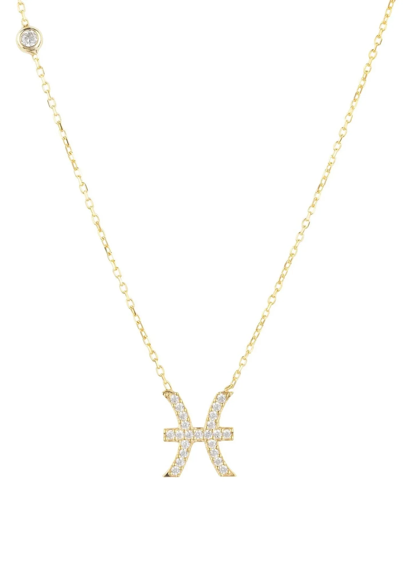 Pisces Zodiac Necklace Dipped in Gold and White Zircon