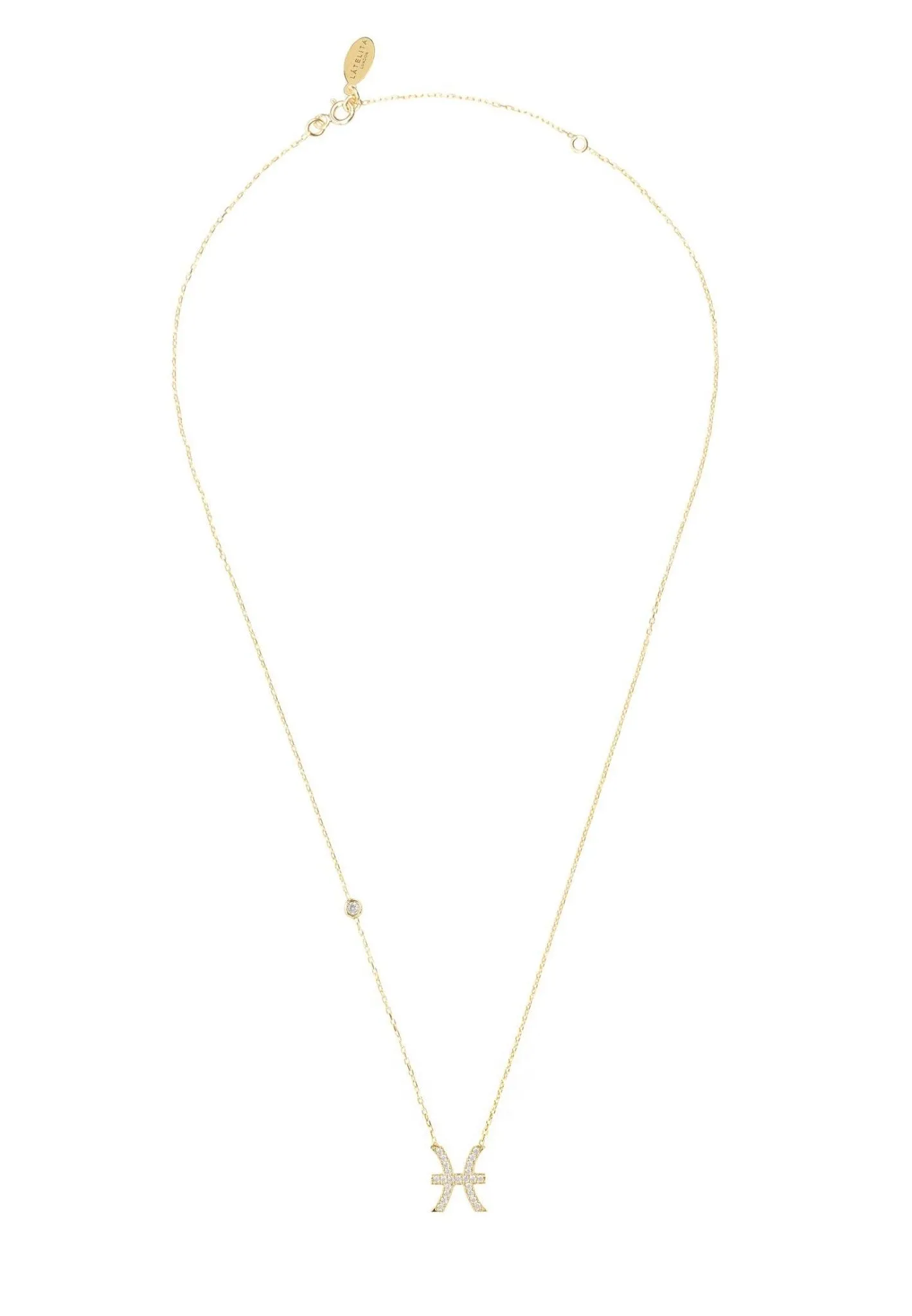 Pisces Zodiac Necklace Dipped in Gold and White Zircon