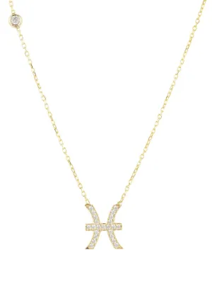 Pisces Zodiac Necklace Dipped in Gold and White Zircon