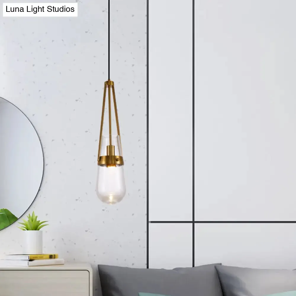 Postmodern Blue and Clear Glass Dining Room Pendant Light with Brass Gripper