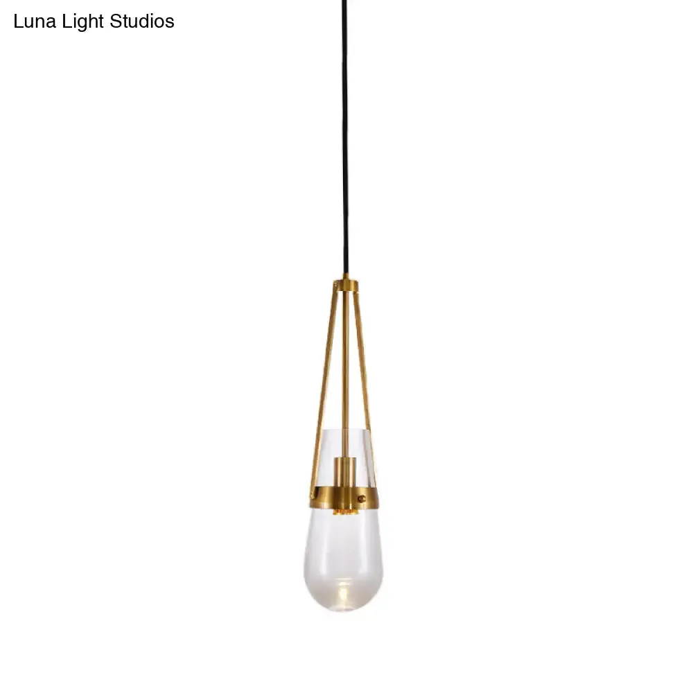 Postmodern Blue and Clear Glass Dining Room Pendant Light with Brass Gripper