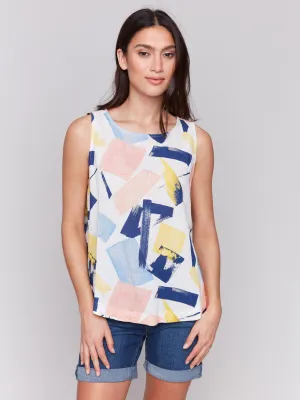 Printed Sleeveless Top with Rounded Hem - Abstract