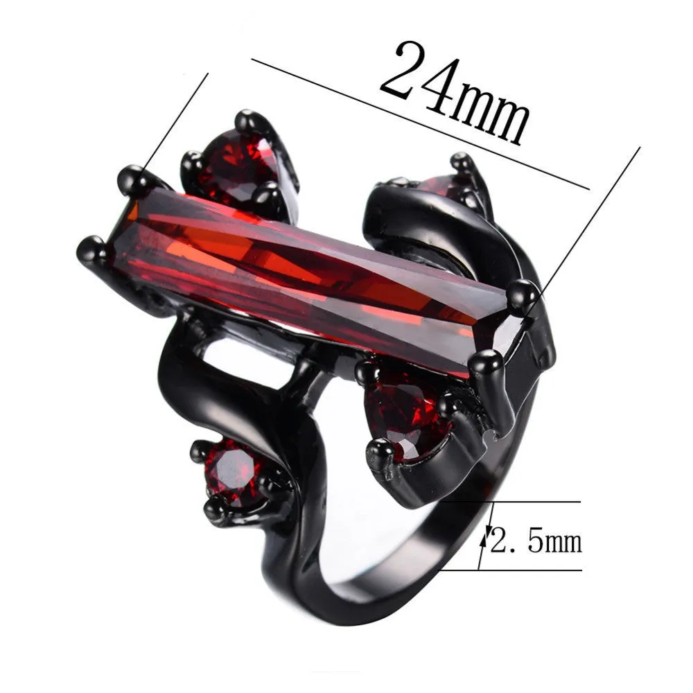 Punk Jewelry S Style Red Zircon Stone Ring Black Gold Filled Unique Party Finger Rings For Women Bohemian Bijoux