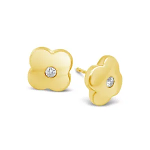 Quatrefoil Shaped 14kt YG & Diamond Earrings I.1837