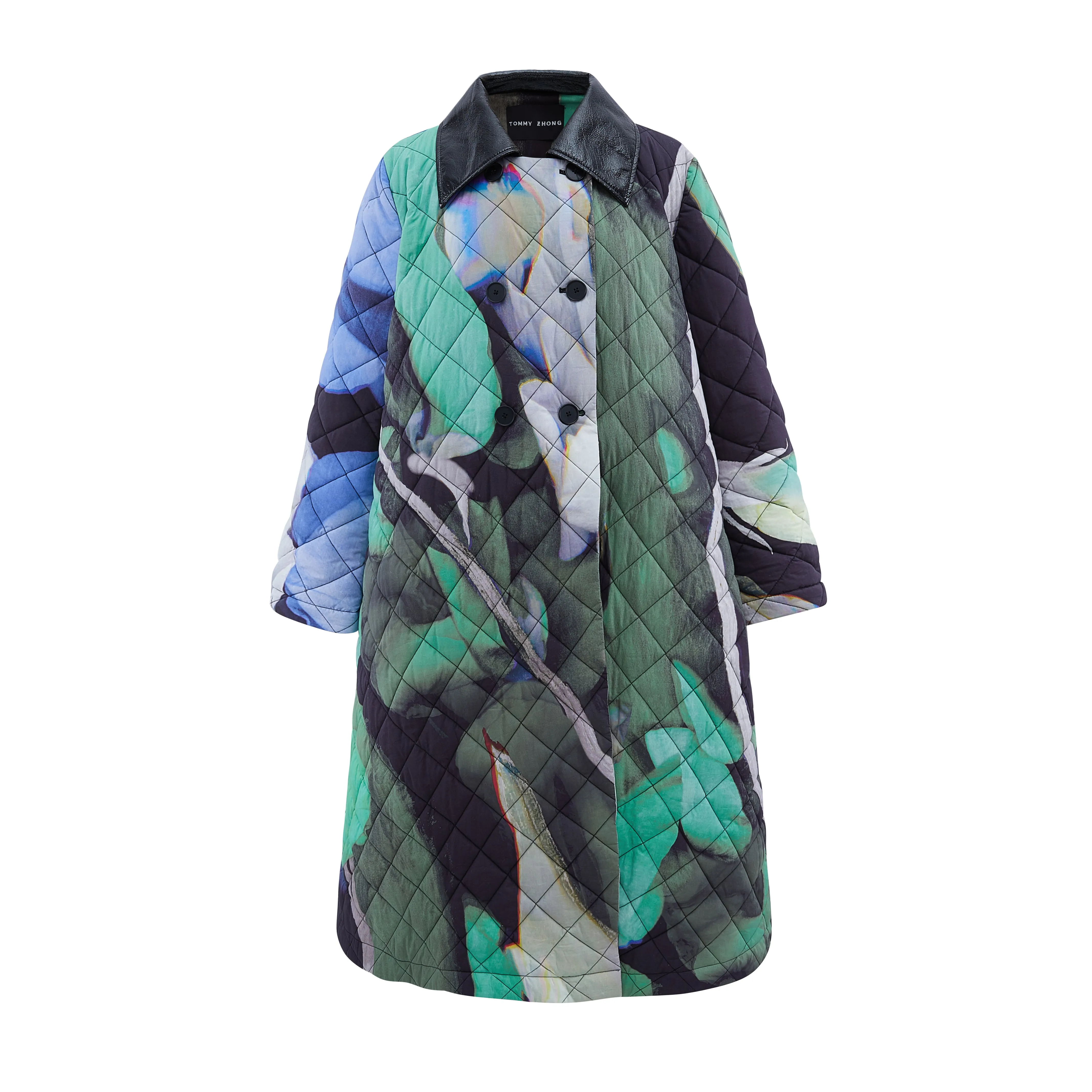 Quilted A-Line Coat in Abstract Print