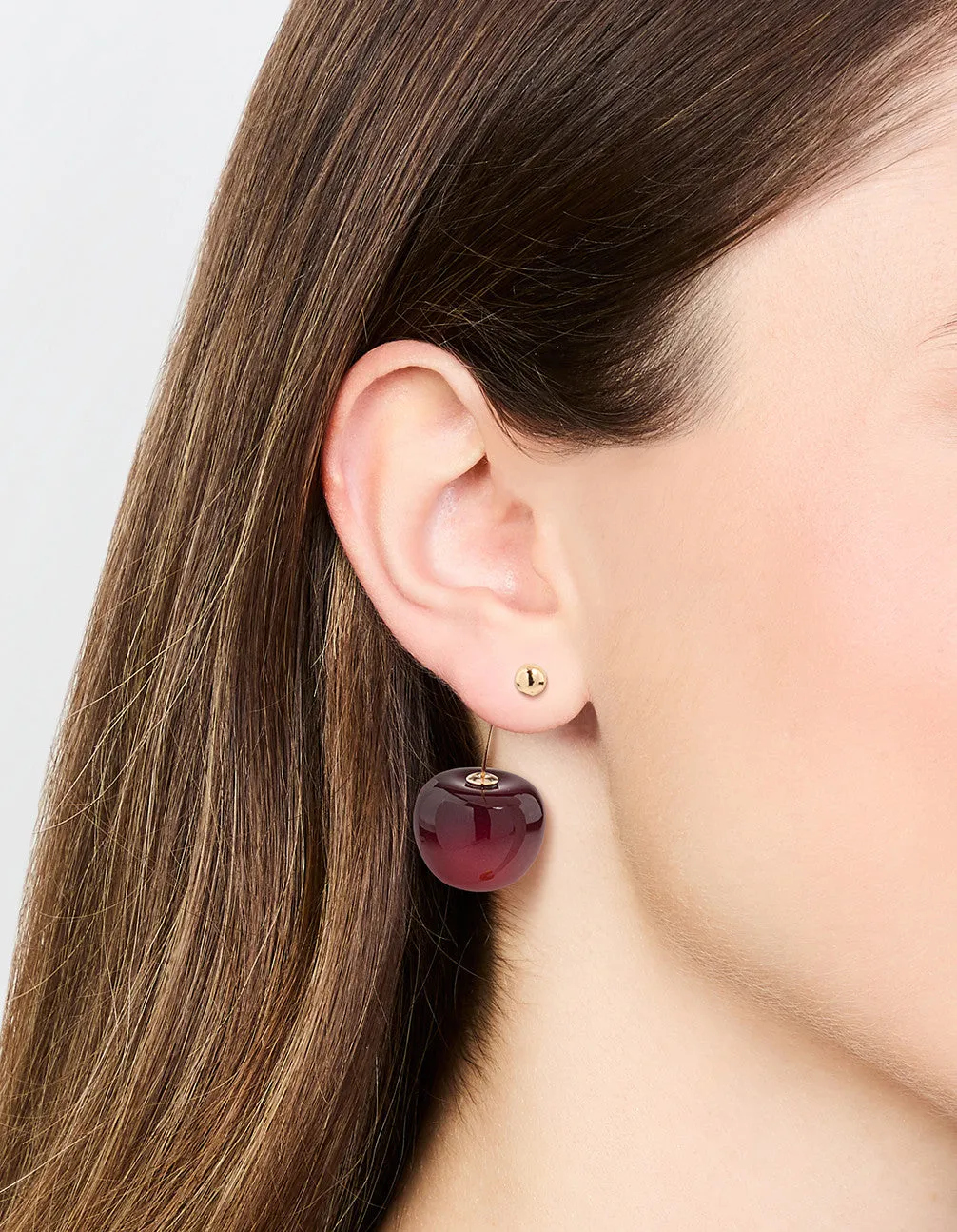 Red Cherry Thread Through Gold Drop Earrings