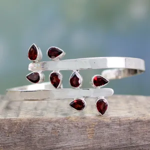 Red Forest Fern Garnet & Silver Cuff Bracelet