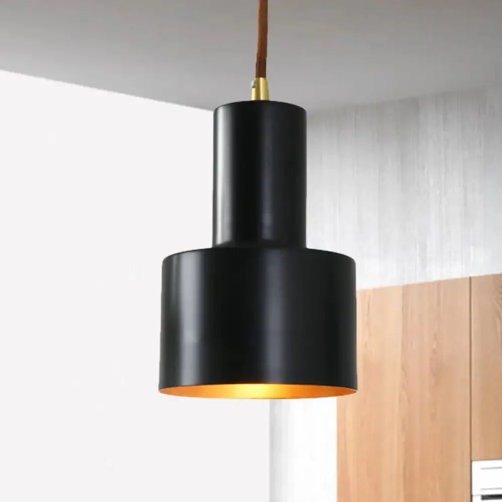 Retro-Style Metal Cylindrical Pendant Lamp - Blue/Black/Gold - 1 Head Ceiling Pendant for Bedroom