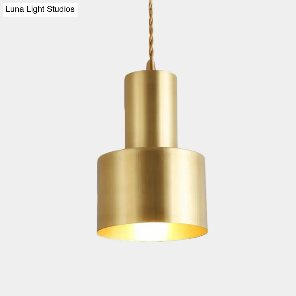 Retro-Style Metal Cylindrical Pendant Lamp - Blue/Black/Gold - 1 Head Ceiling Pendant for Bedroom