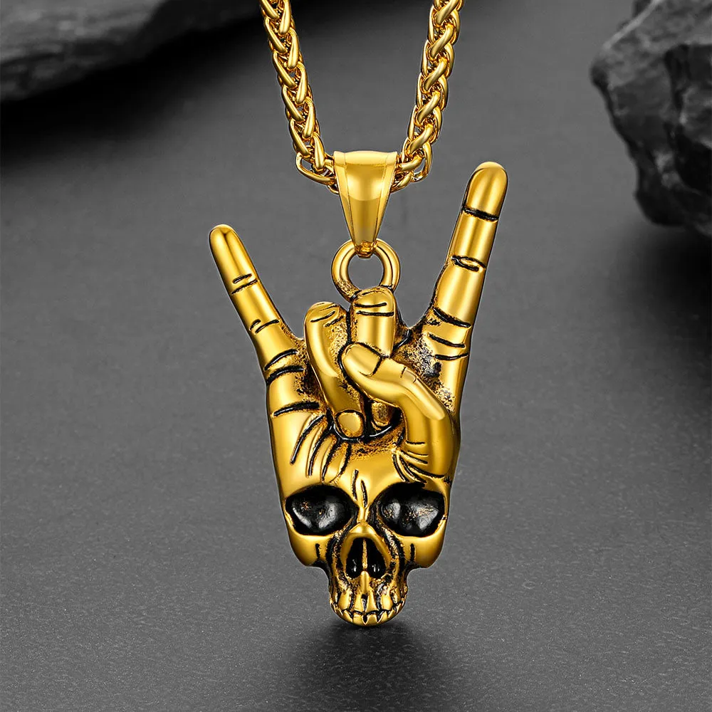 Rock Hand Skeleton Skull Necklace for Men