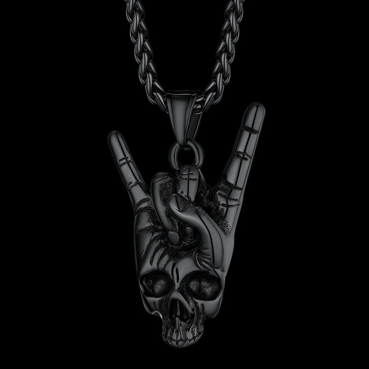 Rock Hand Skeleton Skull Necklace for Men