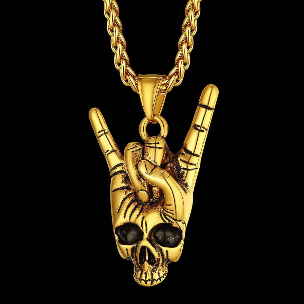Rock Hand Skeleton Skull Necklace for Men
