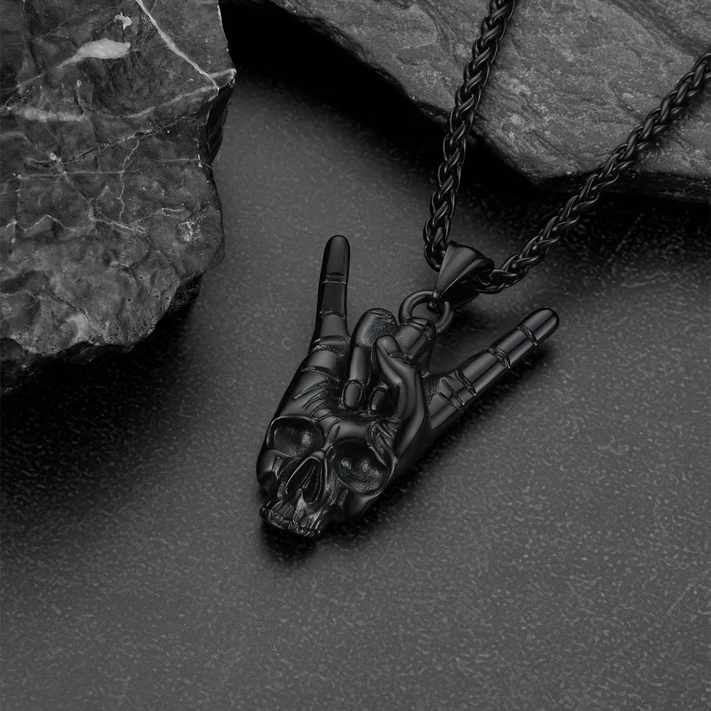 Rock Hand Skeleton Skull Necklace for Men