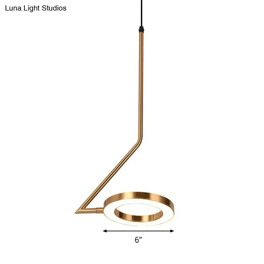 Rotatable Gold Loop Drop Pendant LED Hanging Light Kit, Stylish Iron with Zigzag Shaped Arm