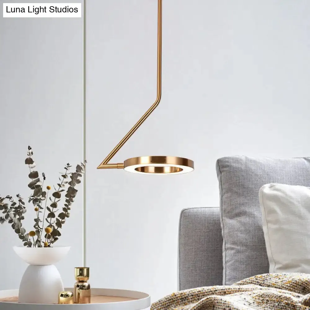 Rotatable Gold Loop Drop Pendant LED Hanging Light Kit, Stylish Iron with Zigzag Shaped Arm