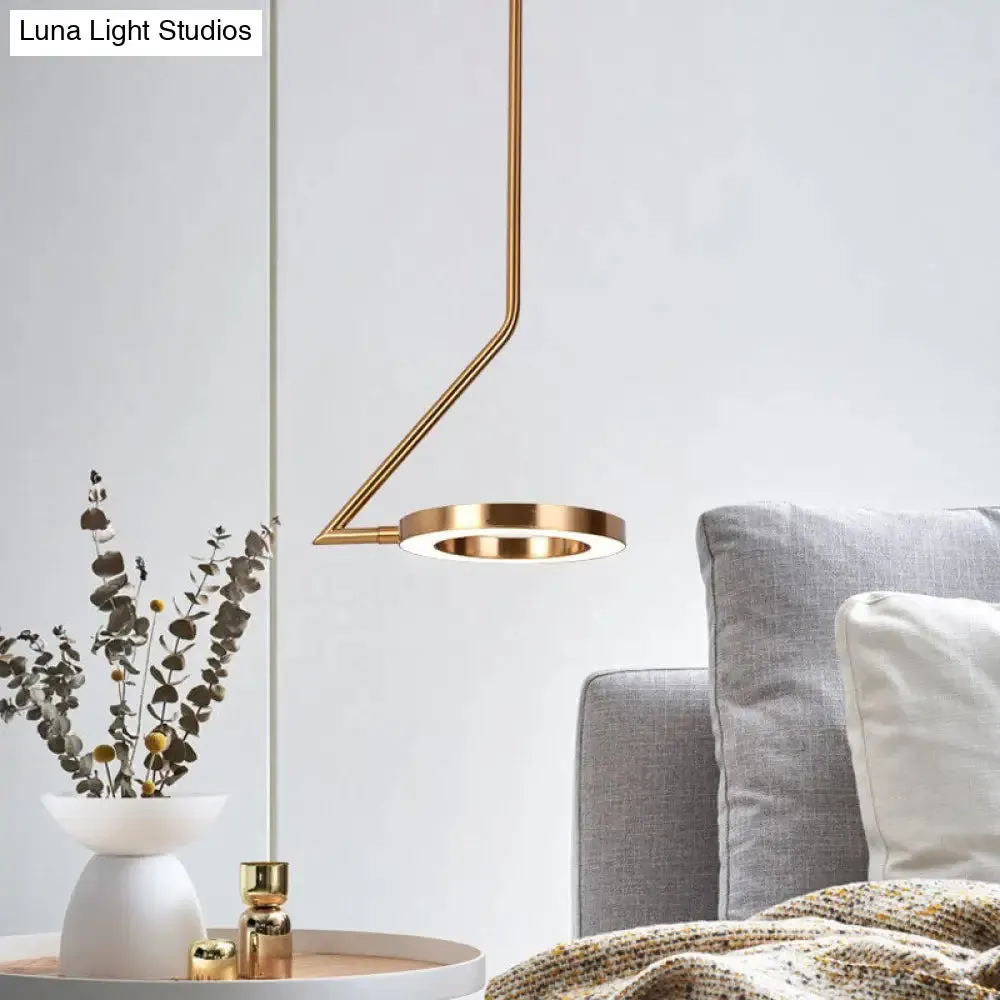 Rotatable Gold Loop Drop Pendant LED Hanging Light Kit, Stylish Iron with Zigzag Shaped Arm