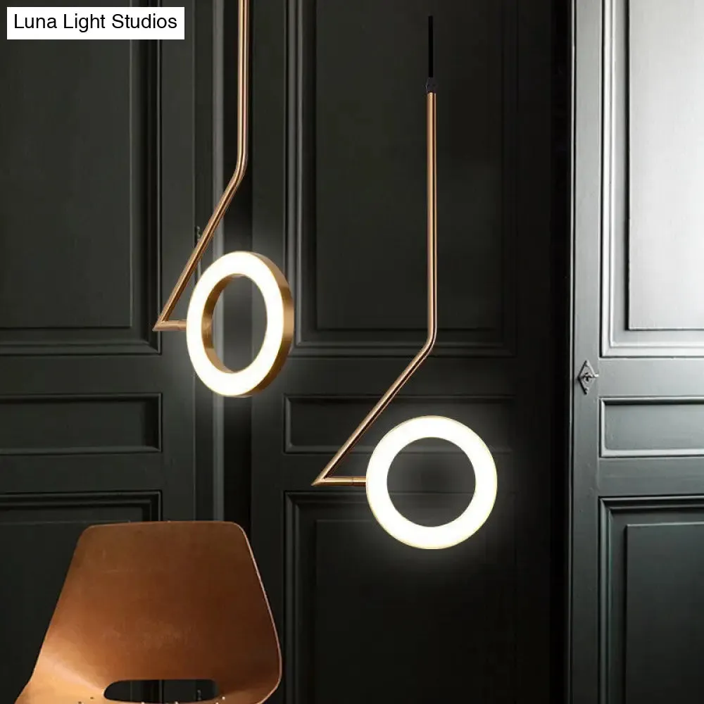 Rotatable Gold Loop Drop Pendant LED Hanging Light Kit, Stylish Iron with Zigzag Shaped Arm