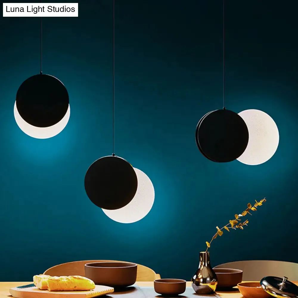 Rotatable LED Pendant Hanging Lamp with Acrylic Shade in Warm/White Light, 7"/11"W - Black/White Modern Design