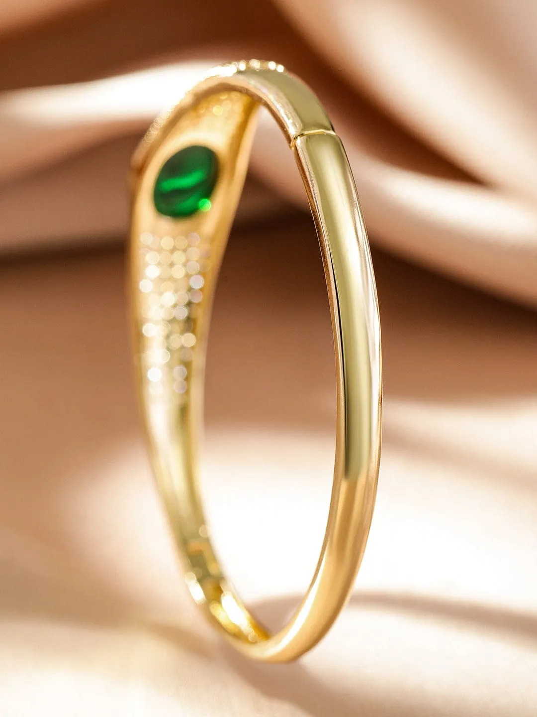 Rubans 22K Gold-Plated Demi-Fine Green Stone & White Cubic Zirconia Studded Bracelet