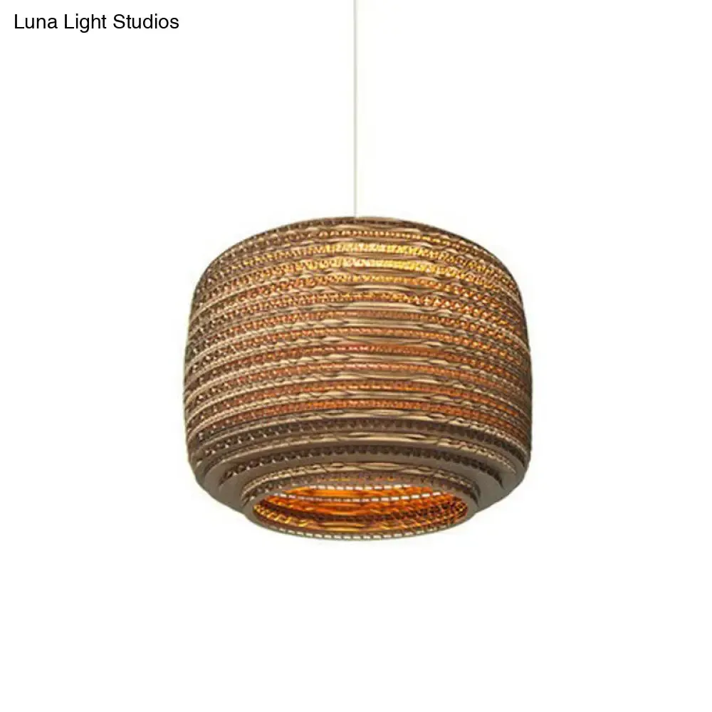 Rustic Brown Corrugated Paper Pendant Light for Dining Room - Globe/Oval/Vase Design
