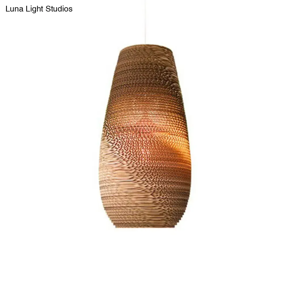 Rustic Brown Corrugated Paper Pendant Light for Dining Room - Globe/Oval/Vase Design