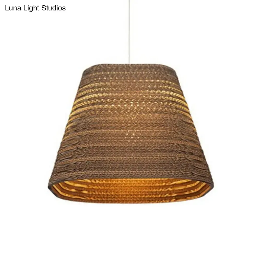 Rustic Brown Corrugated Paper Pendant Light for Dining Room - Globe/Oval/Vase Design