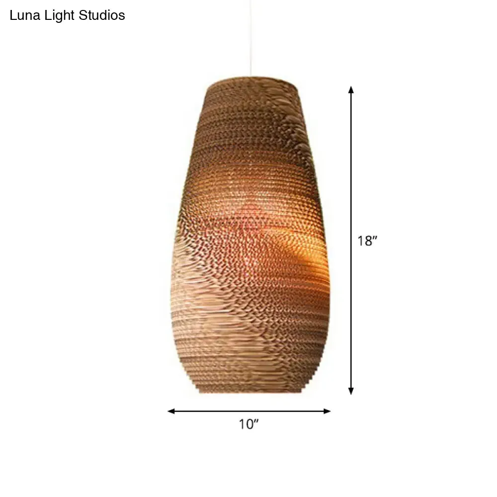 Rustic Brown Corrugated Paper Pendant Light for Dining Room - Globe/Oval/Vase Design