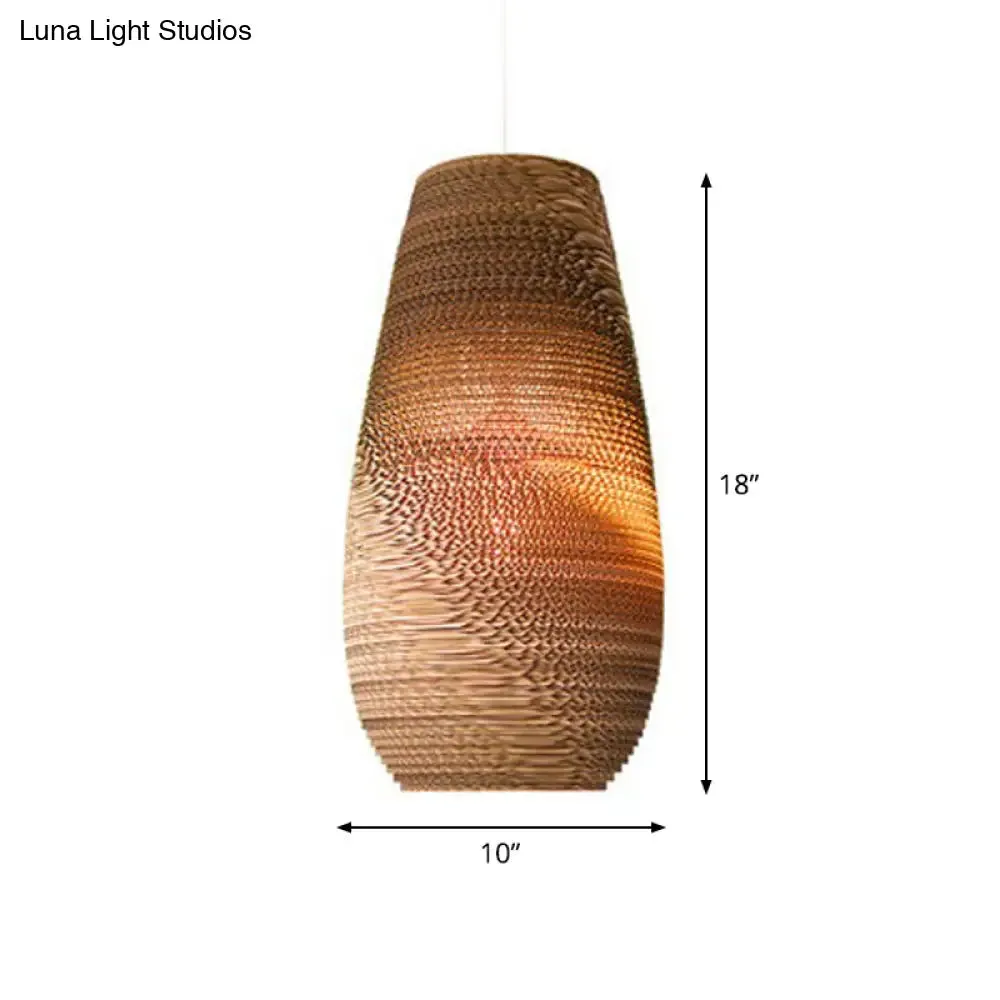 Rustic Brown Corrugated Paper Pendant Light for Dining Room - Globe/Oval/Vase Design