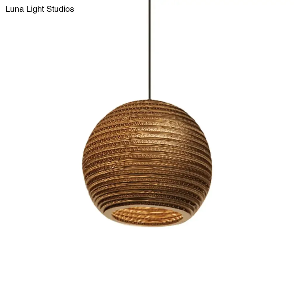 Rustic Brown Corrugated Paper Pendant Light for Dining Room - Globe/Oval/Vase Design