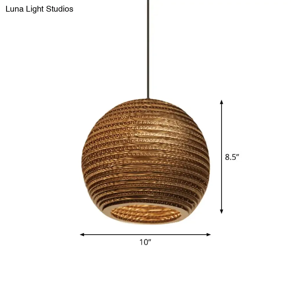Rustic Brown Corrugated Paper Pendant Light for Dining Room - Globe/Oval/Vase Design